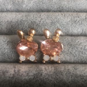 Gold-plated Bunny Ear Studs with Pink Rhinestones